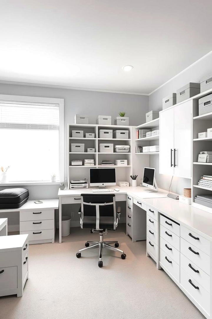 Serene Monochrome Craft Room - 30 Craft Room Ideas