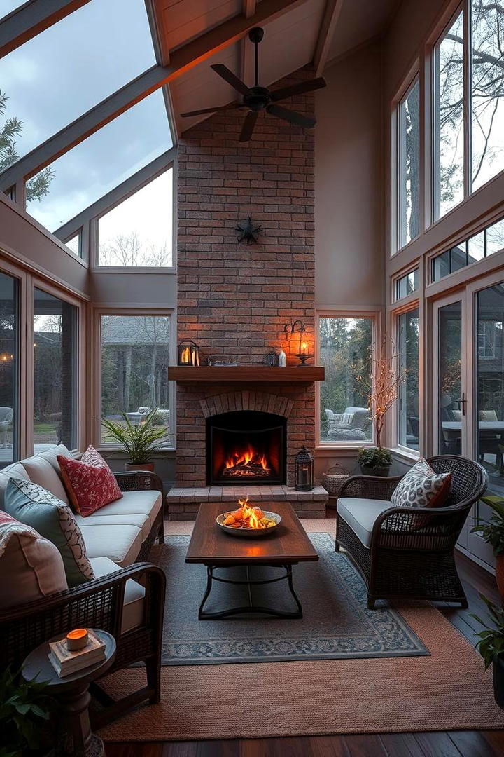 Serene Sunroom with Calming Fireplace Experience - 30 Sunroom With Fireplace