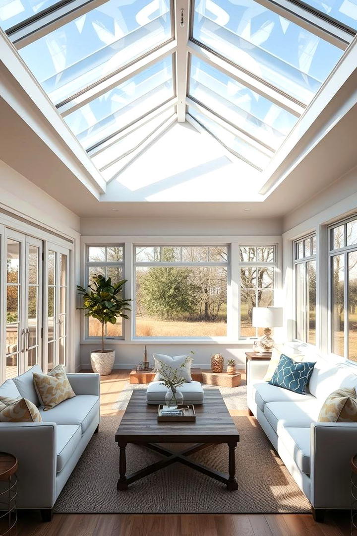 Skylight Enhanced Sunroom - 30 Farmhouse Sunroom Ideas