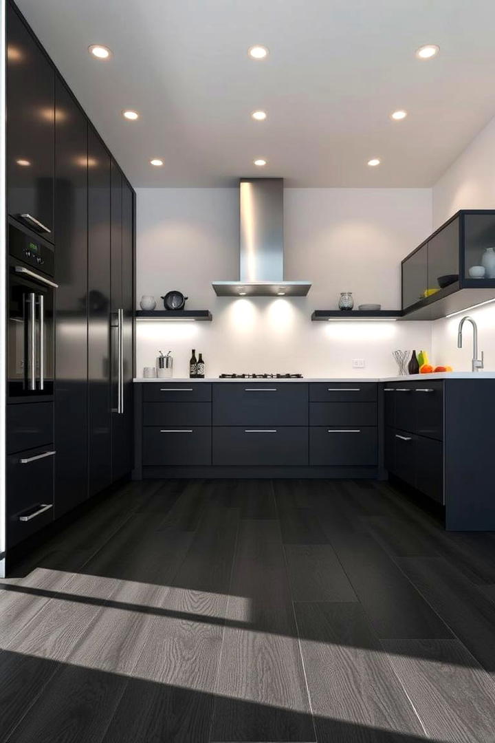 Sleek Black Laminate Trend - 30 Black Floor Kitchen Ideas