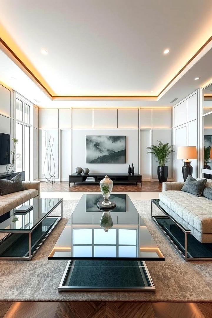 Sleek Glass Accents - 30 Art Deco Living Room Ideas