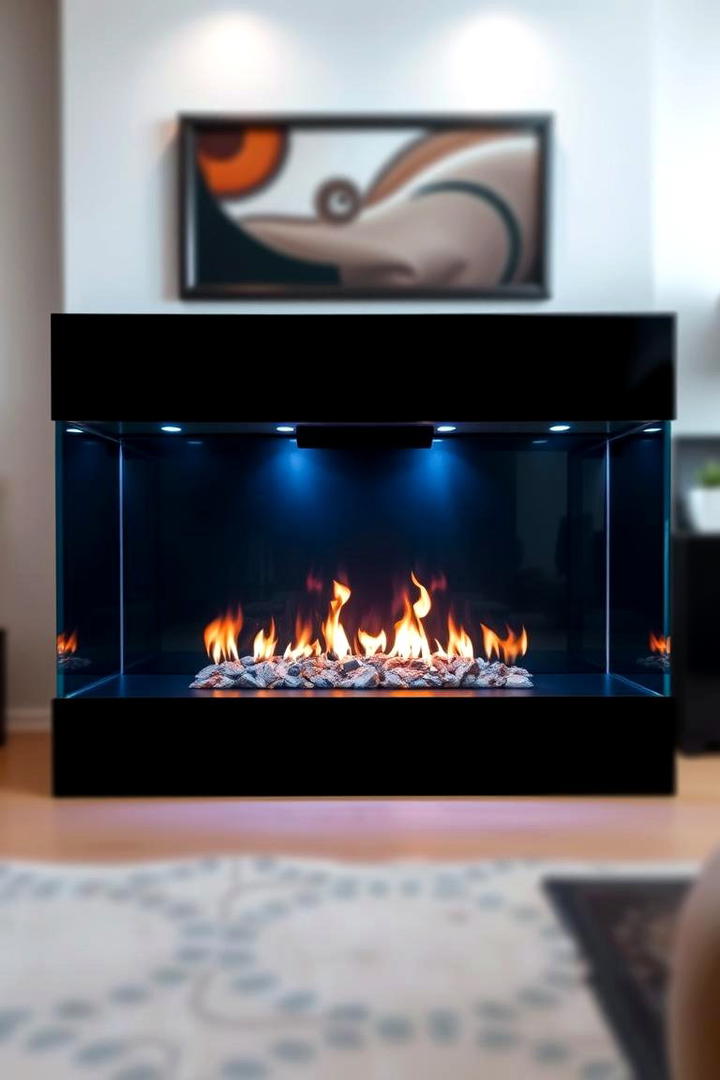 Sleek Glass Faux Fireplace - 30 Faux Fireplace Ideas