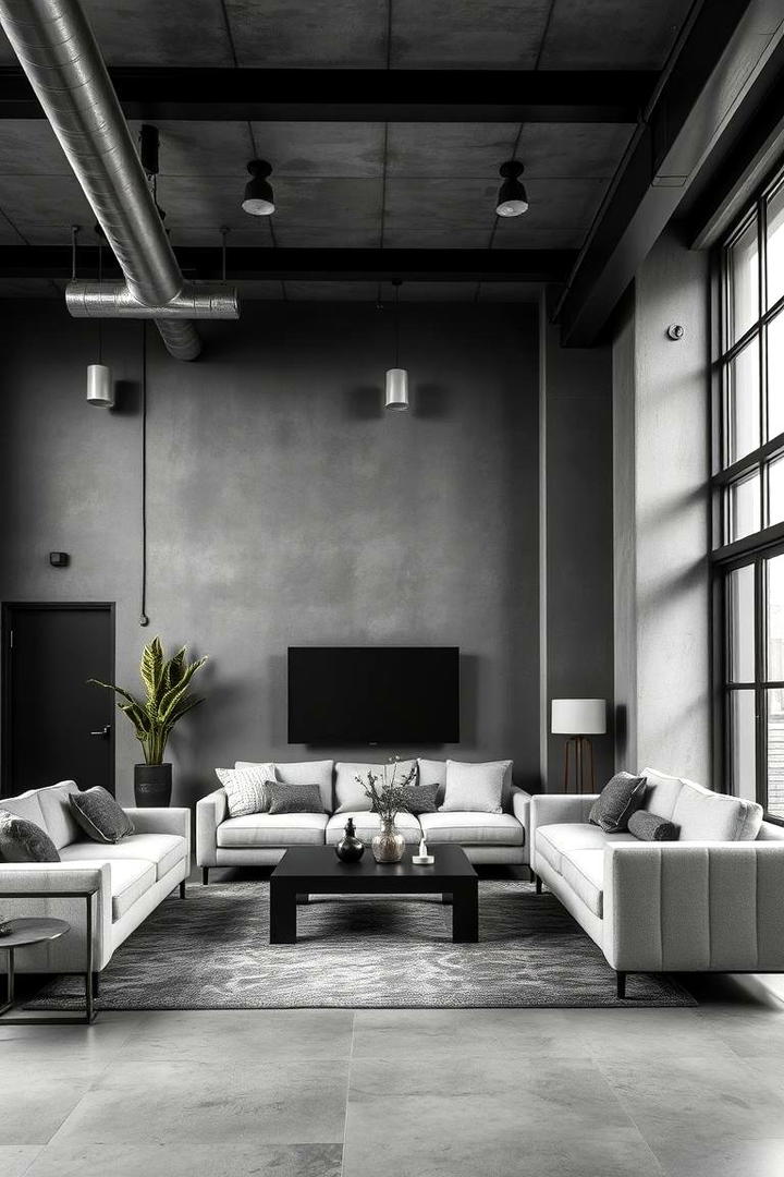 Sleek Industrial Chic - 30 living room grey walls black trim