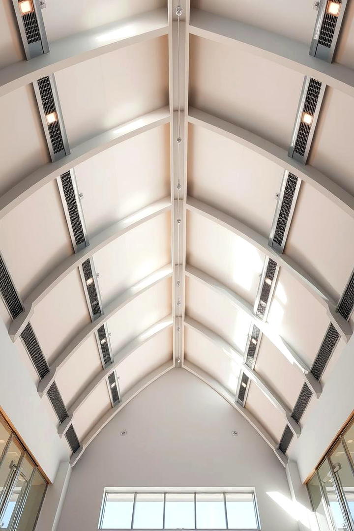 Sleek Metal Accents Cathedral Ceiling - 30 Cathedral Ceiling Ideas