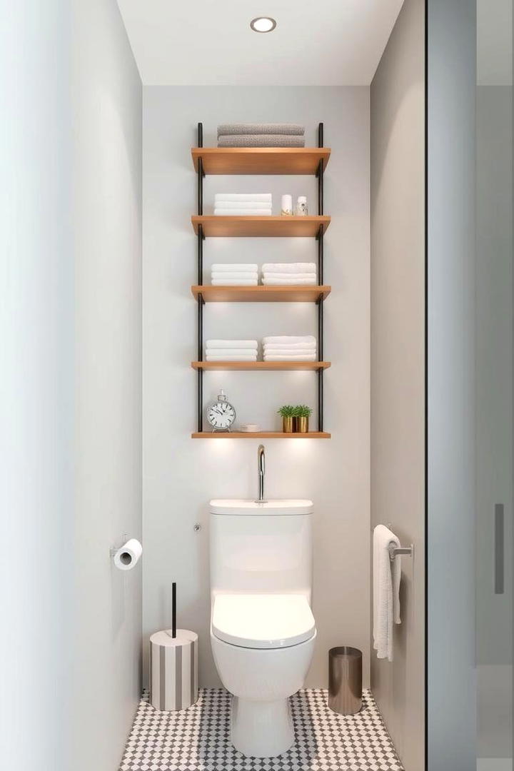 Slim Vertical Shelves - 30 Small Bathroom Shelving Ideas