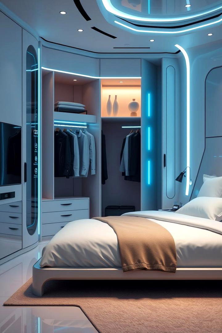 Smart Wardrobe with Tech Features - 30 Built-in Wardrobe Ideas Around a Bed