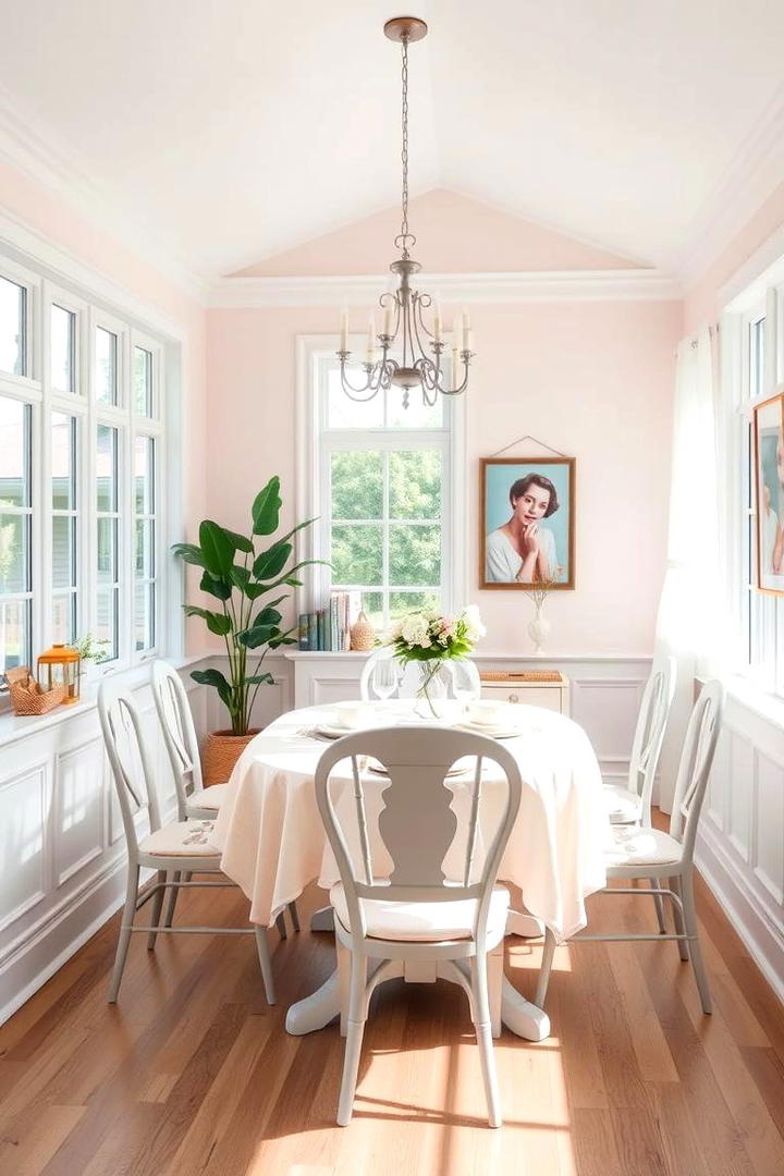 Soft Pastel Ambience Dining - 30 Sunroom Dining Room Ideas