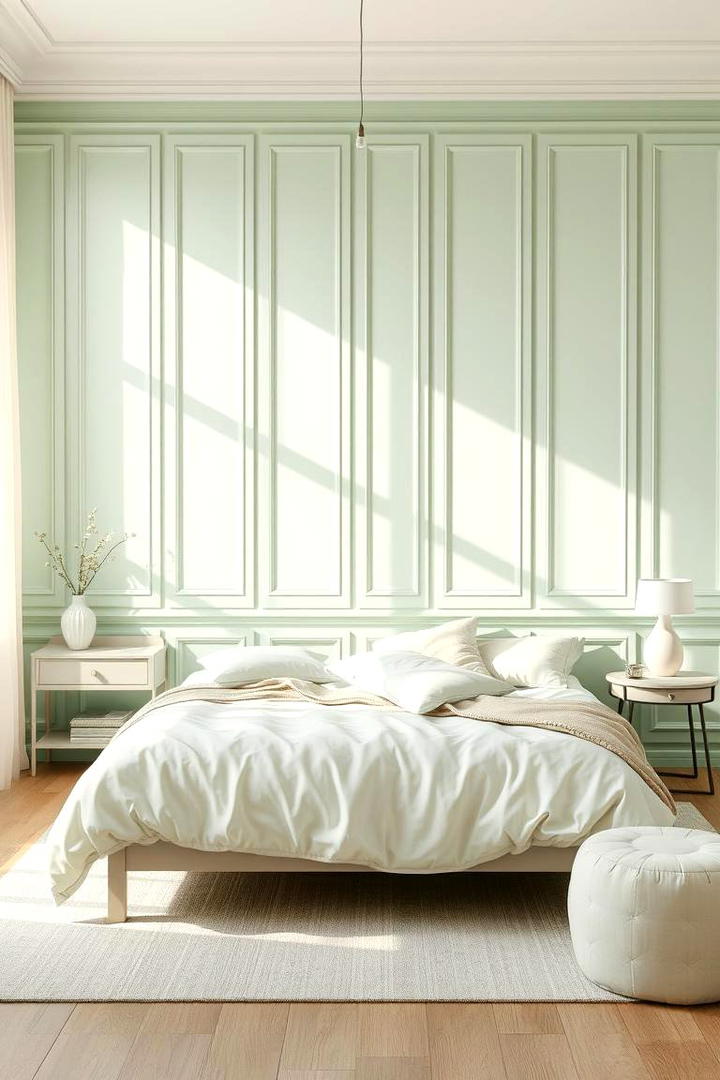 Soft Pastel Green Panels - 30 Green Panelling Bedroom Ideas