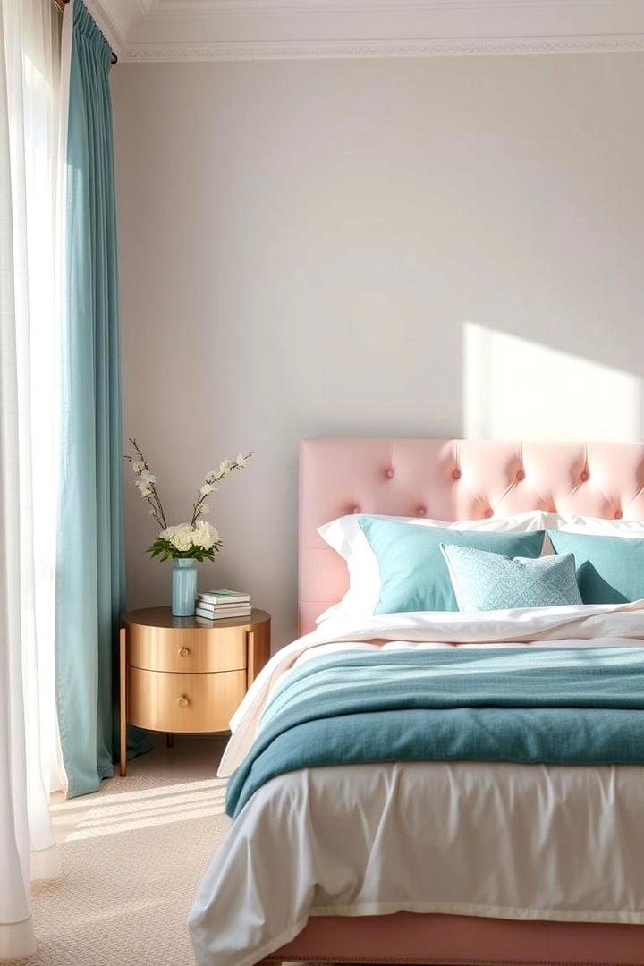 Soft Pink Upholstered Headboard - 30 Teal and Pink Bedroom Ideas