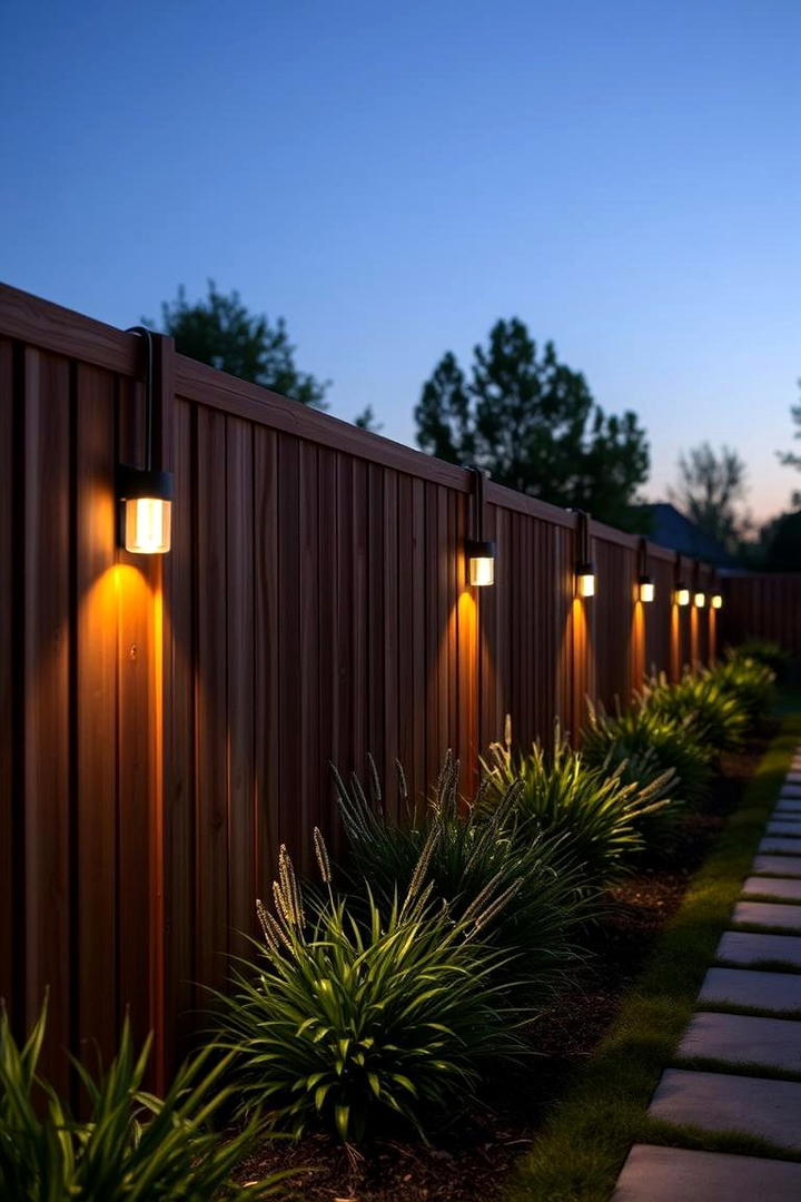 Solar Powered Light Accents - 30 Simple Fence Line Landscaping Ideas