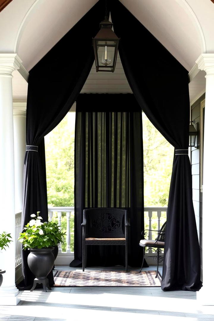 Sophisticated Black Outdoor Curtains - 30 Black Porch Ideas