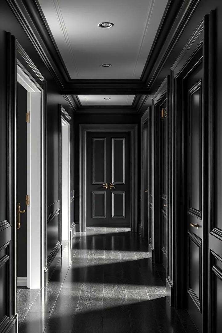 Sophisticated Doorway Detailing - 30 Black Hallway Ideas