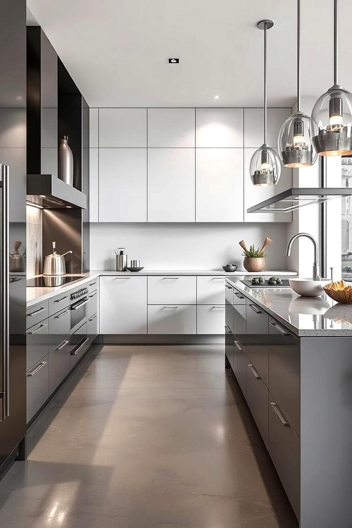 Sophisticated Grey Kitchen with Metallic Finishes - 30 Kitchens With Grey Floors