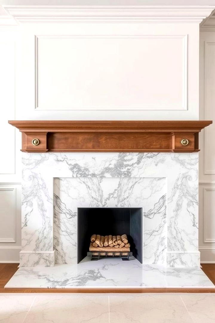 Sophisticated Marble Insert - 30 French Country Fireplace Ideas