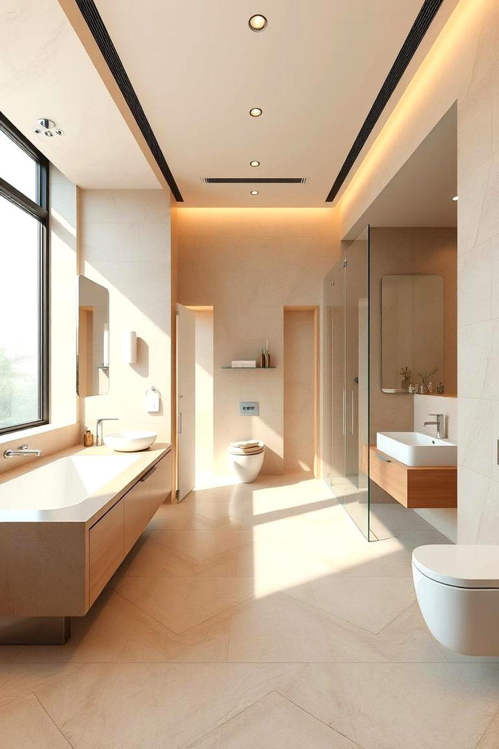 Spacious Layout Appeal - 30 Beige Bathroom Ideas