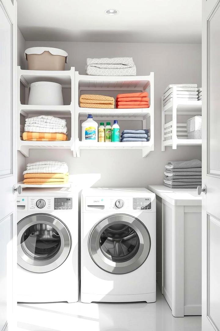 Stackable Plastic Laundry Shelves - 30 Laundry Room Shelf Ideas