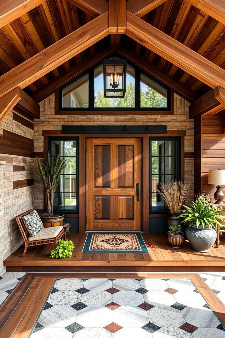 Statement Flooring Patterns - 30 Barndominium Front Porch Ideas