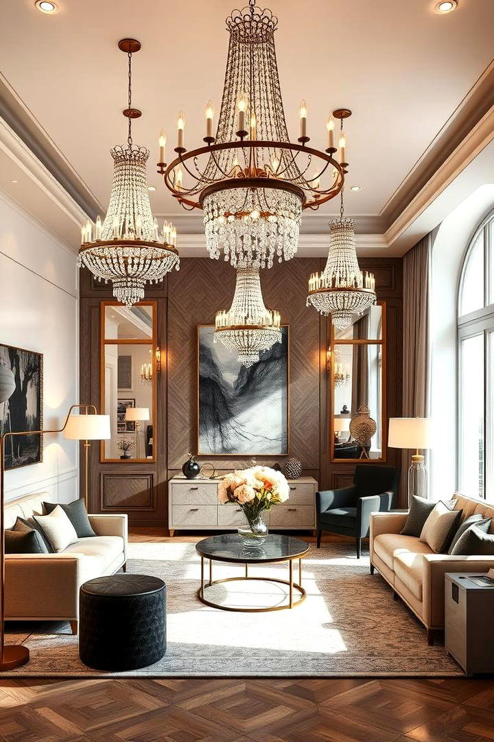 Statement Lighting Designs - 30 Glam Living Room Ideas