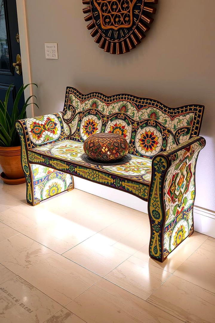 Statement Mosaic Bench - 30 Entryway Bench Ideas