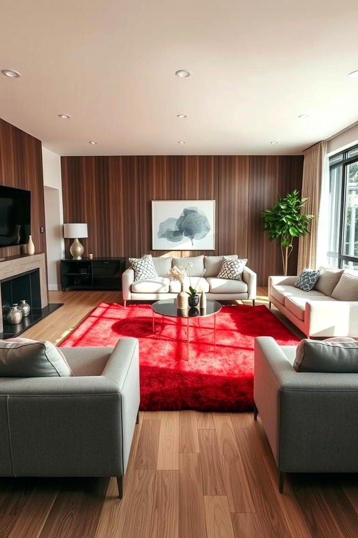 Statement Red Rug - 30 Red Living Room Ideas