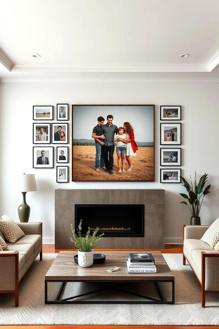 Statement Wall with Large Photo - 30 Family Picture Wall Ideas