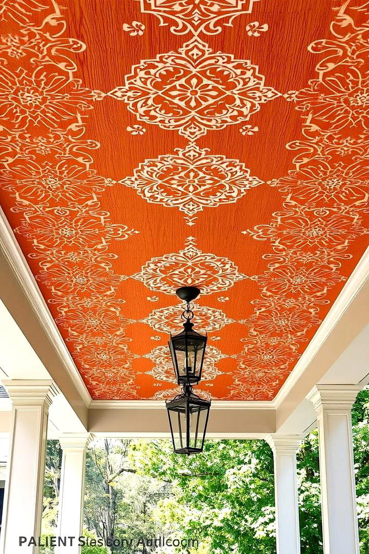 Stenciled Artistic Design - 30 Porch Ceiling Ideas