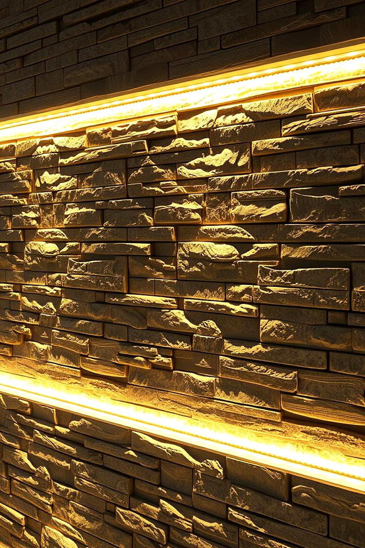 Stone Wall with Integrated Lighting - 30 Stone Wall Ideas