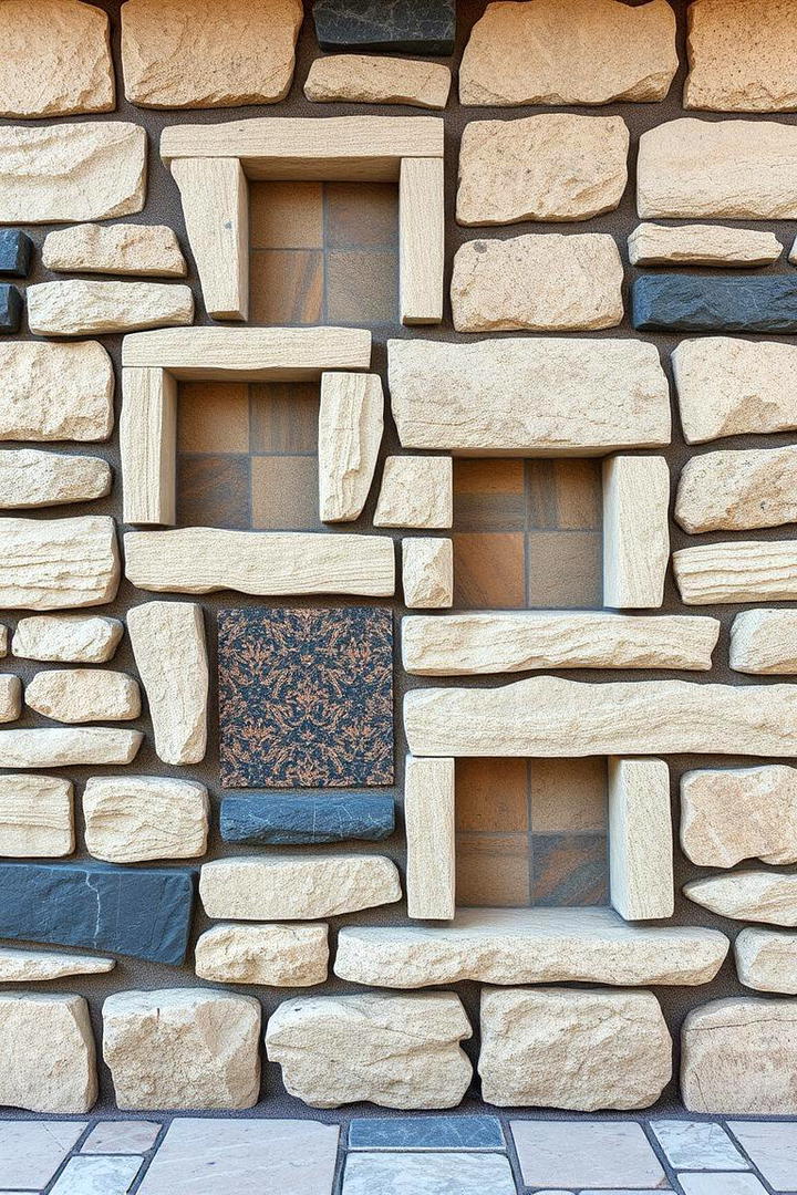 Stone Wall with Patterned Insets - 30 Stone Wall Ideas