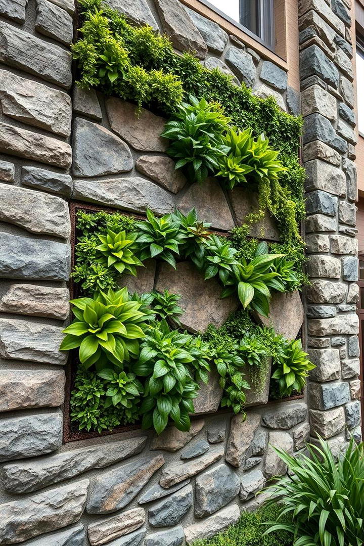 Stone Wall with Vertical Garden - 30 Stone Wall Ideas