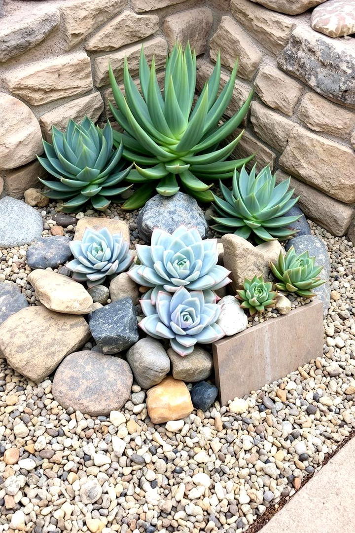 Stone and Gravel Succulent Bed - 30 Outdoor Succulent Container Ideas