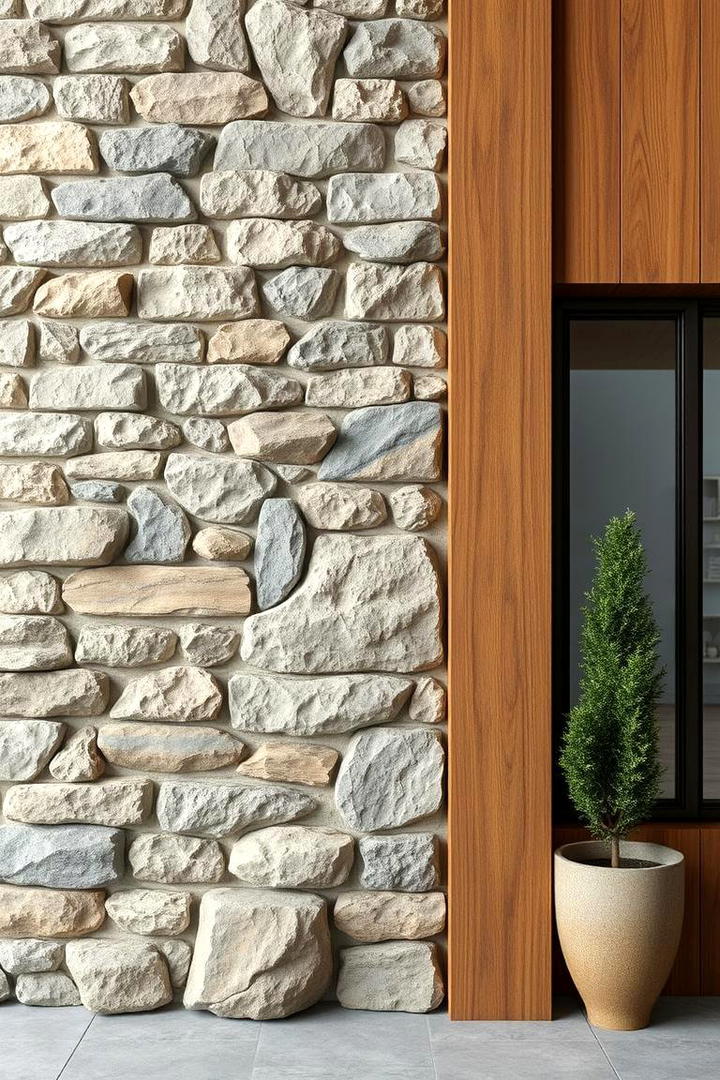 Stone and Wood Combo Wall - 30 Stone Wall Ideas