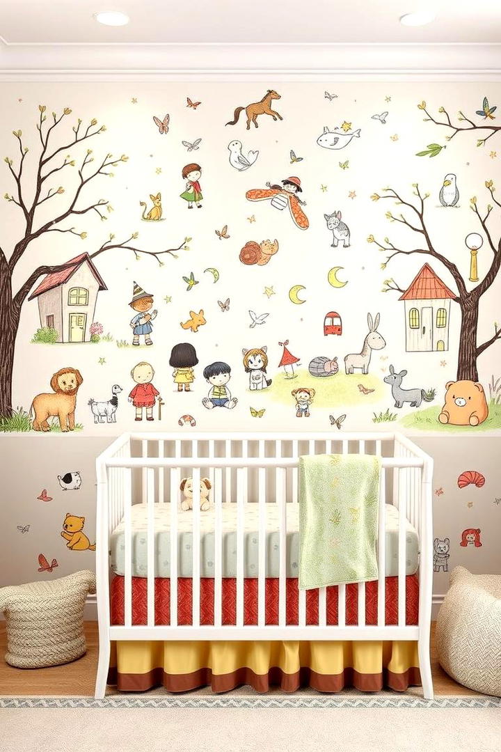 Storybook Character Scenes - 30 Nursery Accent Wall Ideas