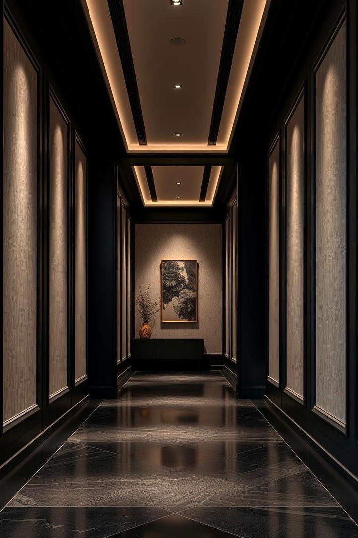 Subtle Accented Backdrops - 30 Black Hallway Ideas