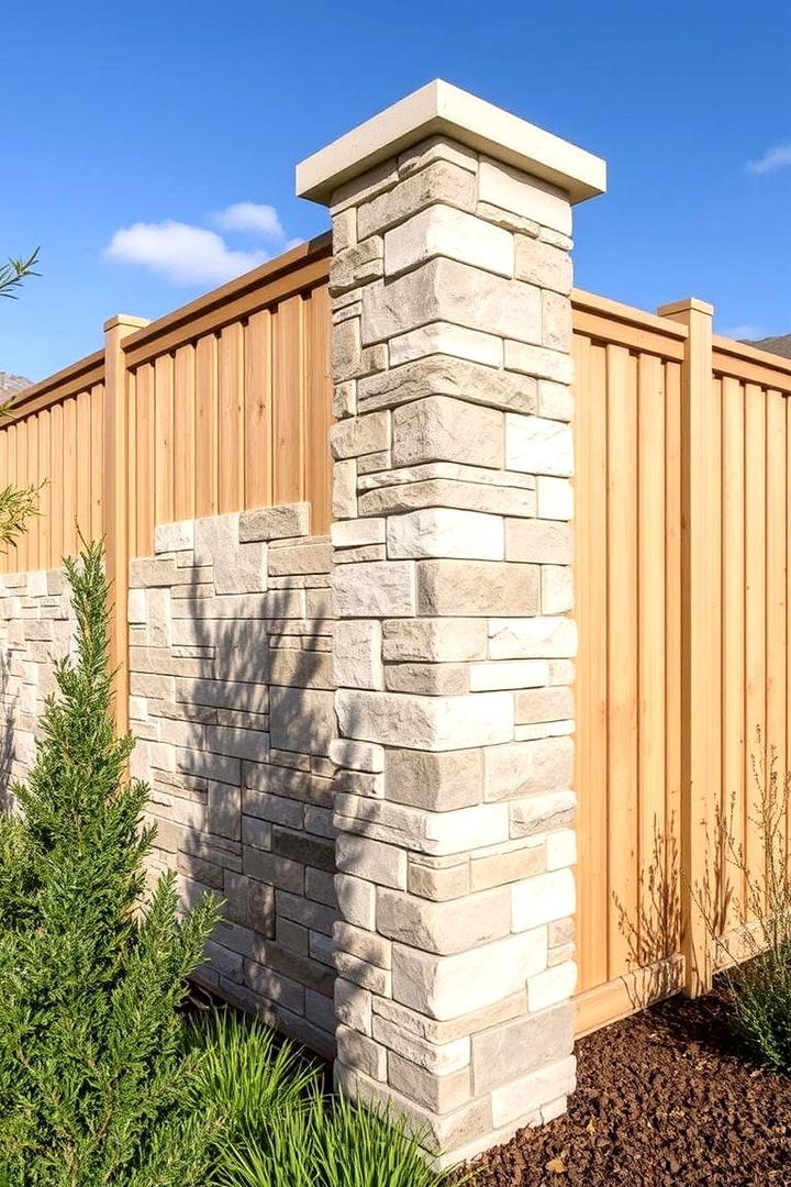 Subtle Stone Veneer Corner Fence - 30 Corner Fence Ideas