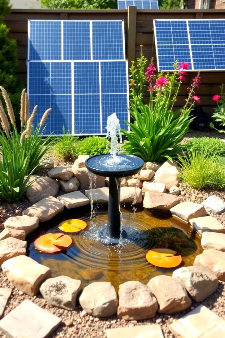 Sustainable Solar Fountain Pond - 30 Backyard Pond Ideas