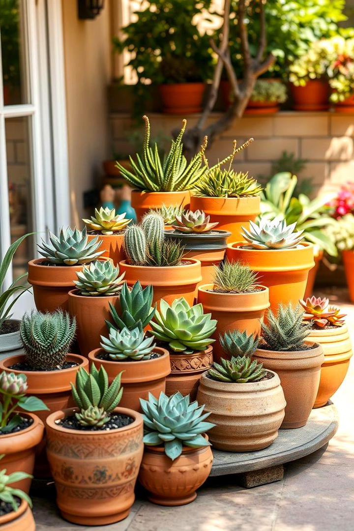 Terracotta Pot Cluster Display - 30 Outdoor Succulent Container Ideas