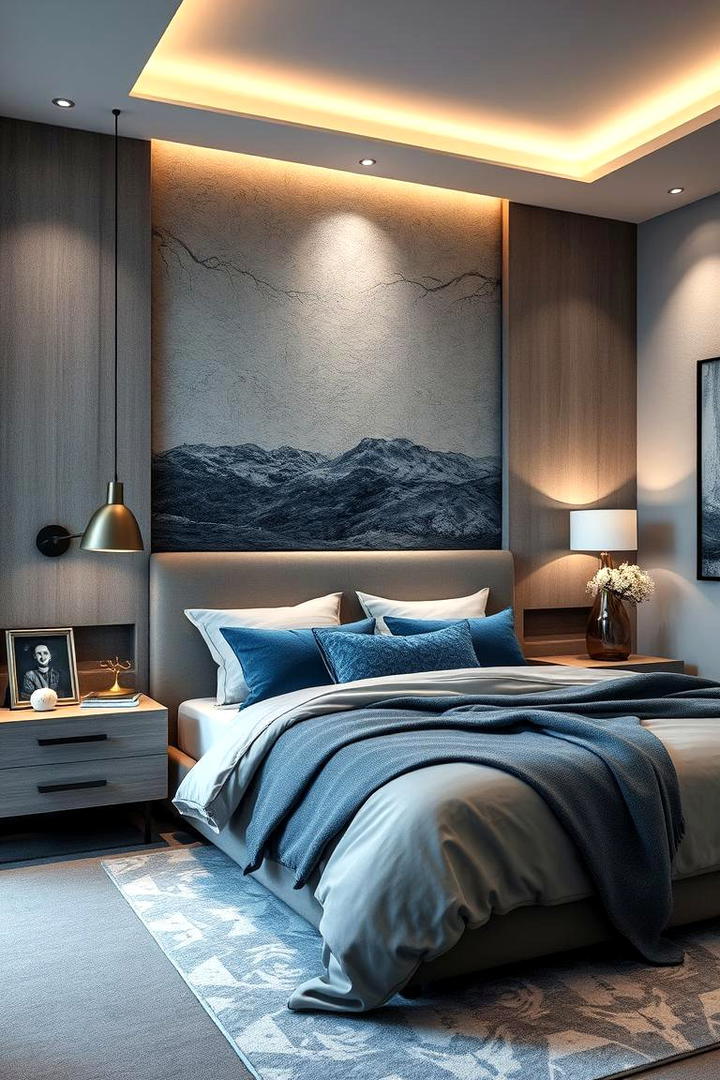 Textural Blue Harmony - 30 Blue and Grey Bedroom Ideas