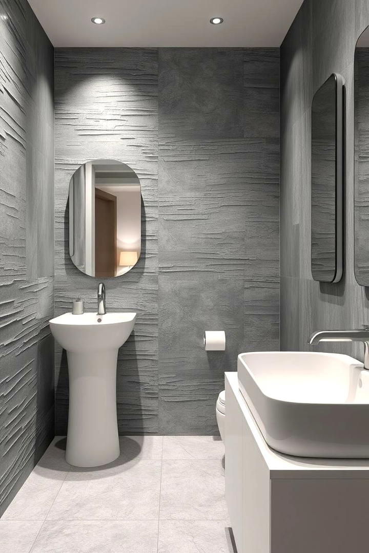 Textured Accent Walls - 30 Grey and White Bathroom Ideas