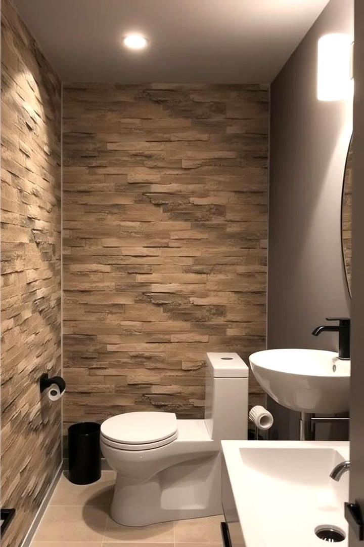 Textured Accent Walls - 30 Basement Bathroom Ideas