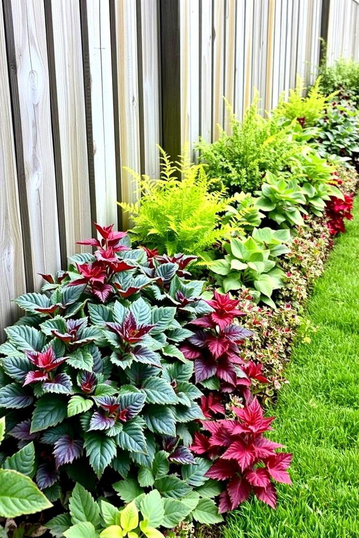 Textured Foliage Blend - 30 Simple Fence Line Landscaping Ideas