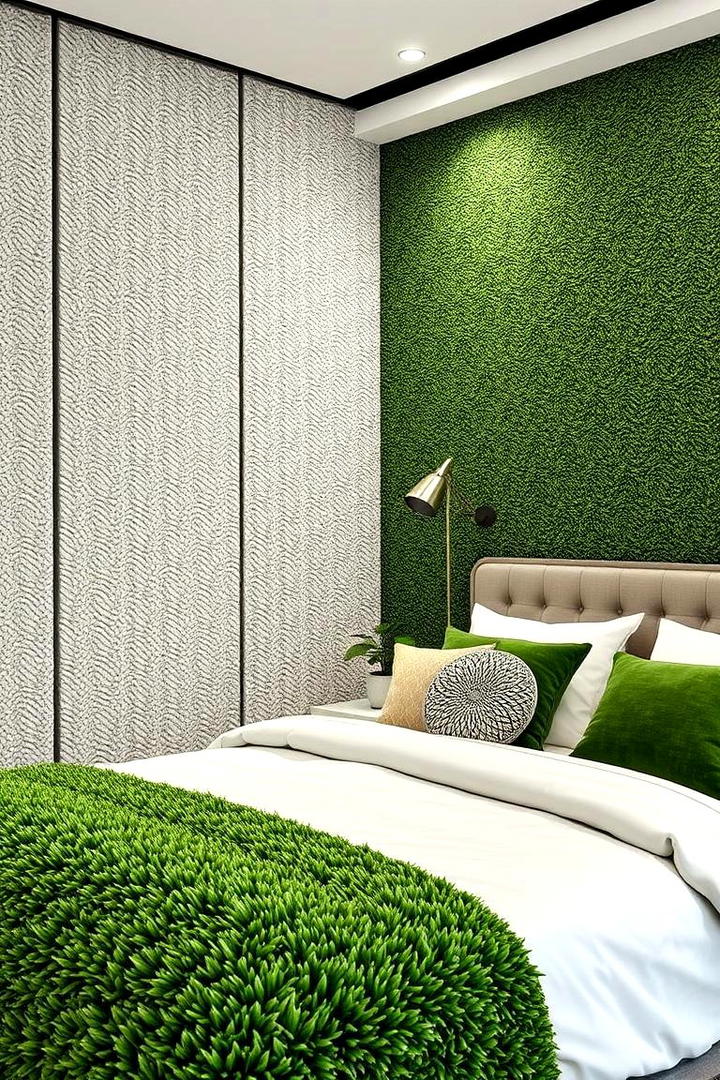 Textured Grass Effect Panels - 30 Green Panelling Bedroom Ideas