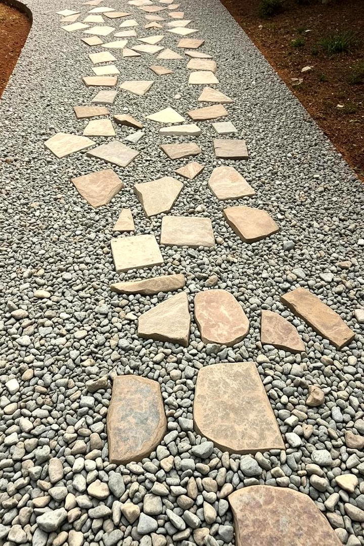 Textured Gravel with Natural Stones - 30 Gravel Driveway Ideas