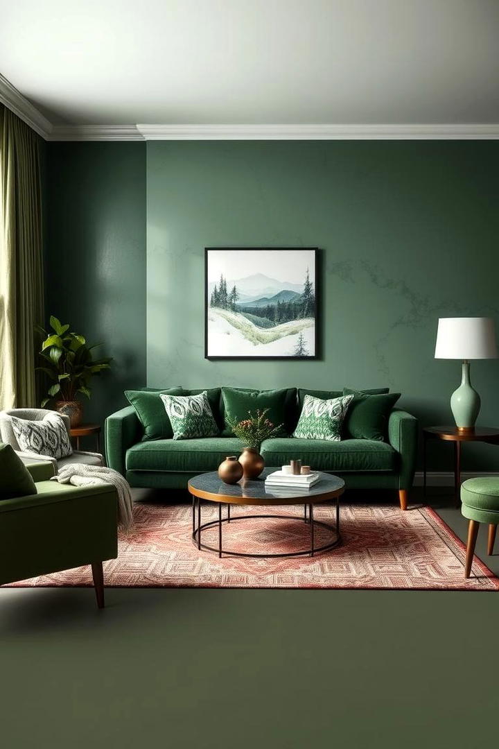 Textured Green Layers - 30 Forest Green Living Room Ideas