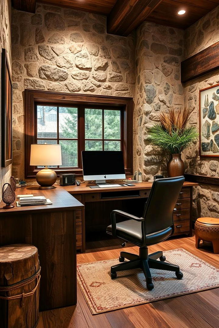 Textured Stone Accents - 30 Rustic Home Office Ideas