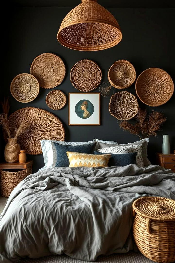 Textured Woven Baskets - 30 Dark Boho Bedroom Ideas