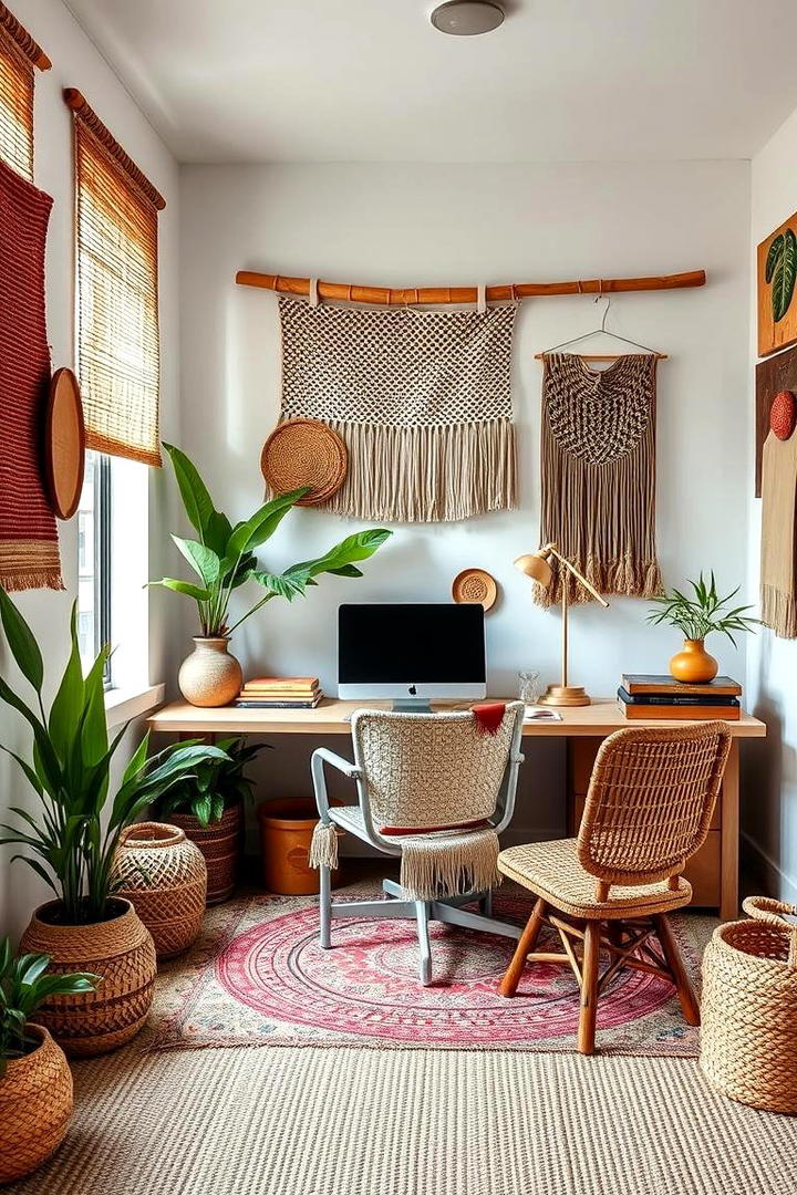 Textured Woven Elements Office - 30 Bohemian Home Office Ideas