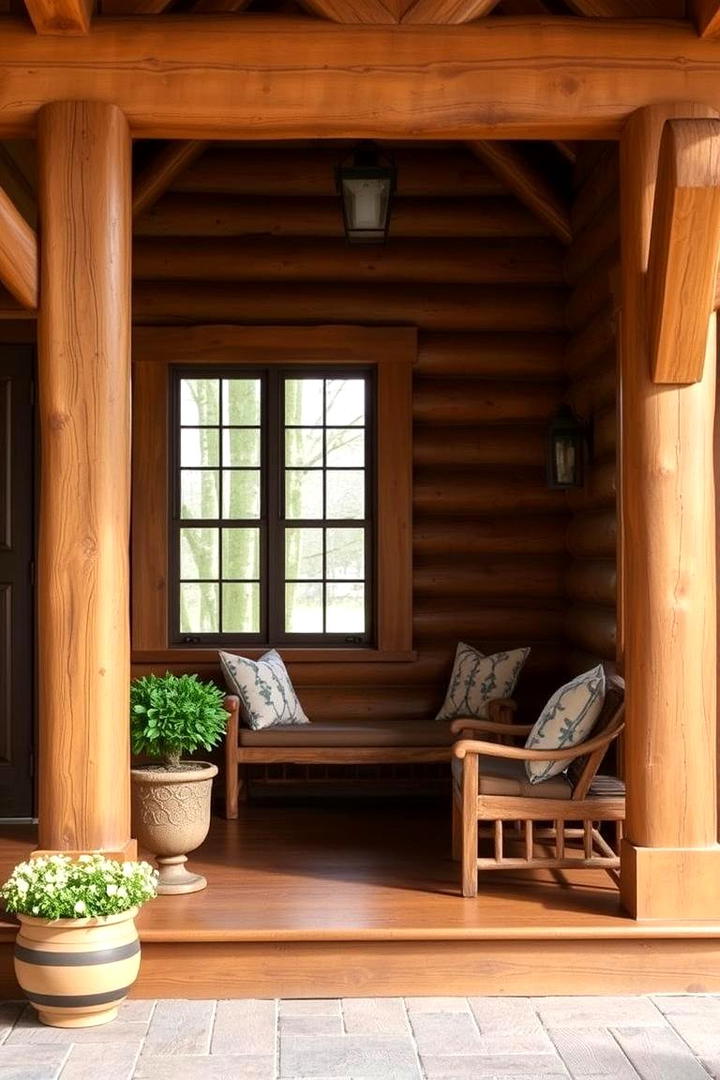 Timber Framed Seating Nook - 30 Rustic Front Porch Ideas