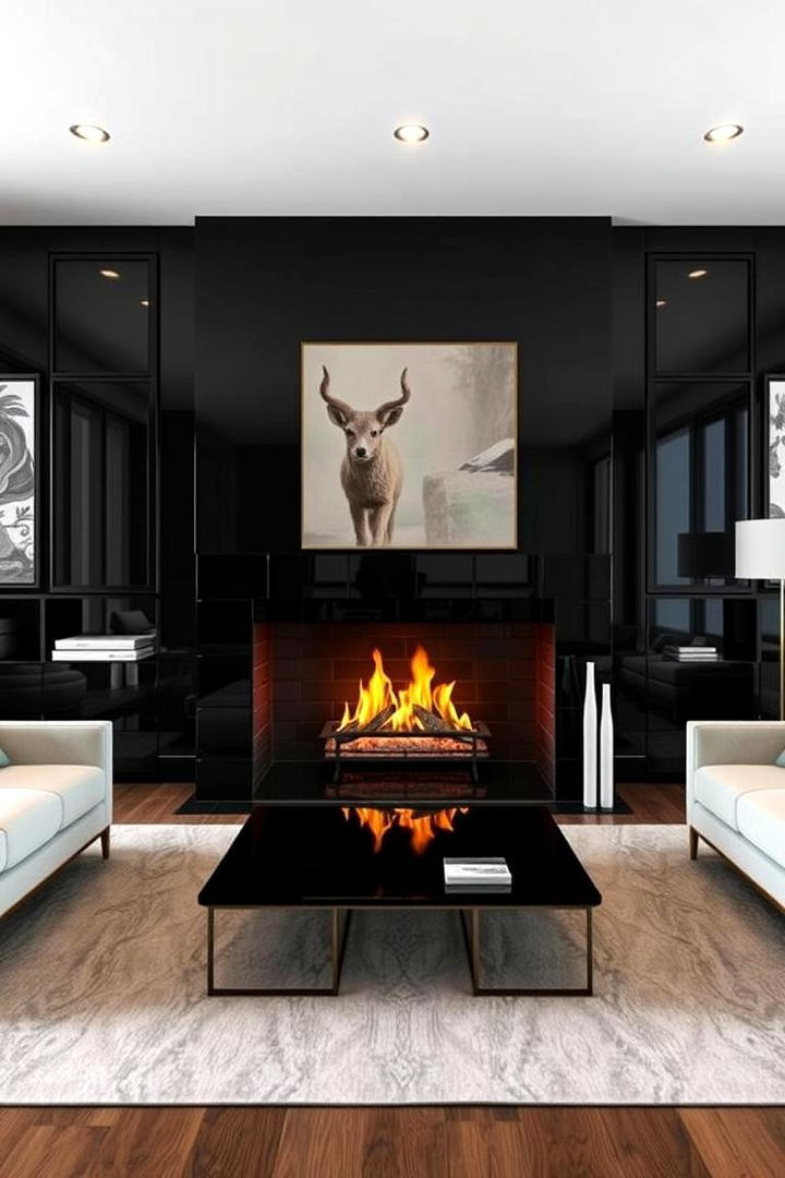 Timeless Black Gloss - 30 Fireplace Paint Ideas