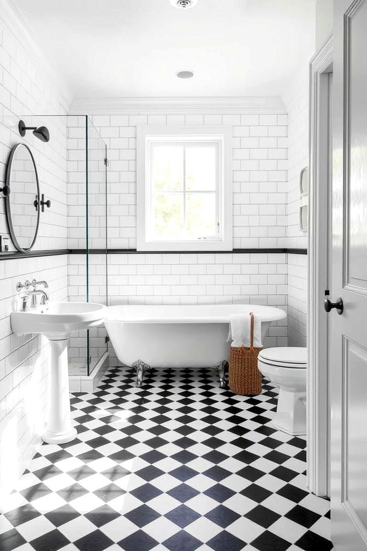 Timeless Black and Blue Checkerboard Flooring - 30 black and blue bathroom ideas