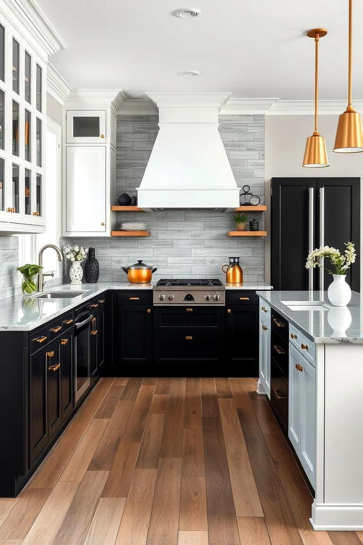 Timeless Black and White Fusion - 30 black white and gold kitchen ideas